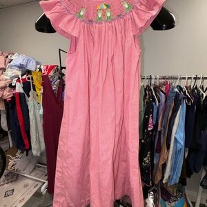 Red smocked Dress with frogs Embroidered Detail